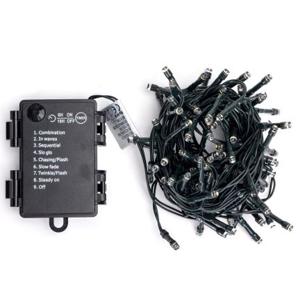 Aigostar - LED-lichtsnoer voor buiten, 100 LED / 8 functies, 3×AA, 5,3 m, IP44, koel wit