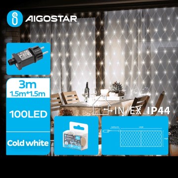 Aigostar - LED Lichtsnoer voor buiten 100xLED/8 Functies 4,5x1,5m IP44 koud wit