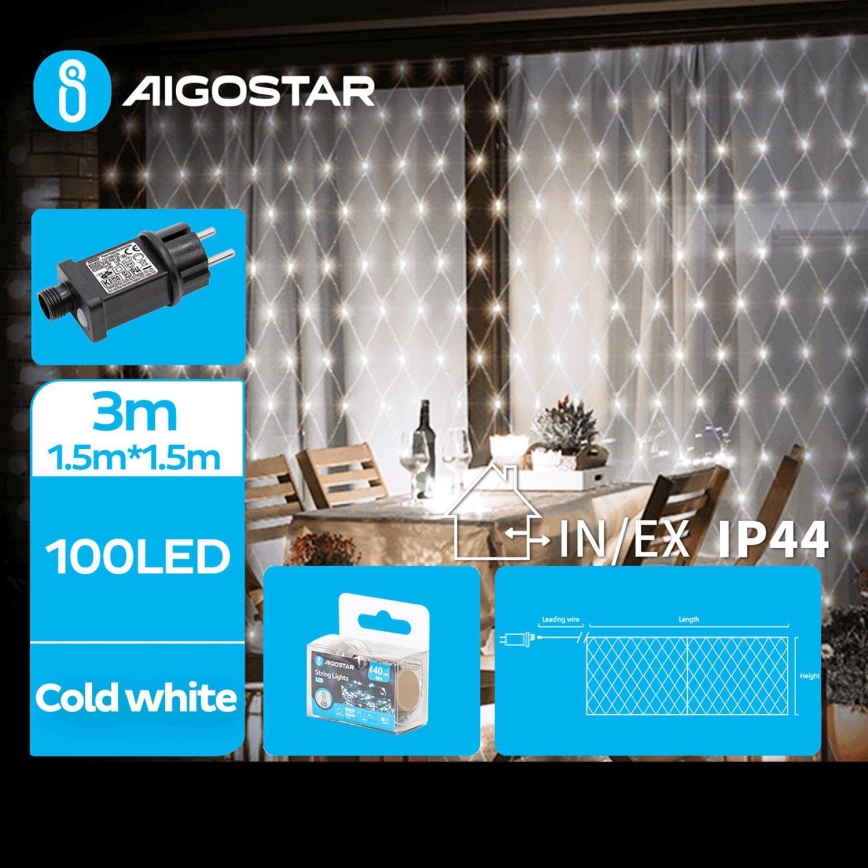 Aigostar - LED Lichtsnoer voor buiten 100xLED/8 Functies 4,5x1,5m IP44 koud wit