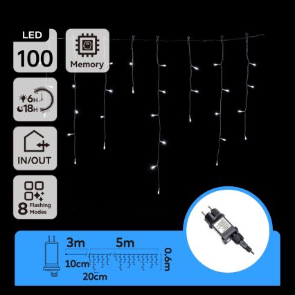 Aigostar - LED-lichtsnoer voor buiten 100xLED/8 functies 8x0,6m IP44 koel wit