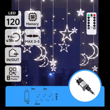 Aigostar - LED-lichtsnoer voor buiten 120xLED/6W/230V/8 functies 3x0,6m IP44 koud wit + afstandsbediening