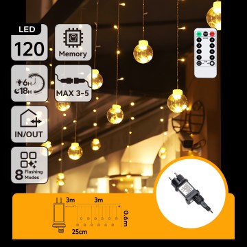 Aigostar - LED-lichtsnoer voor buiten 120xLED/8 functies 3x0,6m IP44 warm wit + afstandsbediening