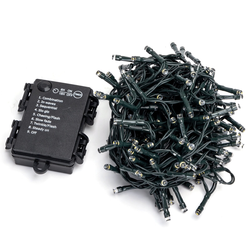 Aigostar - LED-lichtsnoer voor buiten, 200 LED-lampjes, 8 functies, 3× AA-batterijen, 10,3 m, IP44, meerkleurig