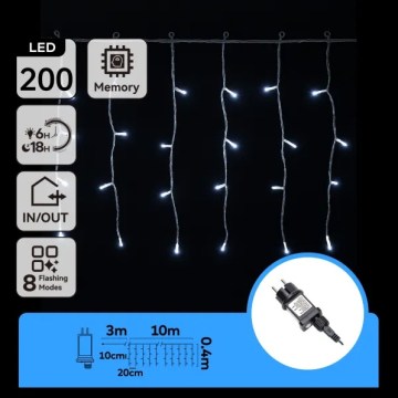 Aigostar - LED-lichtsnoer voor buiten 200xLED/3,6W/230V/8 functies 10x0,4m IP44 koel wit