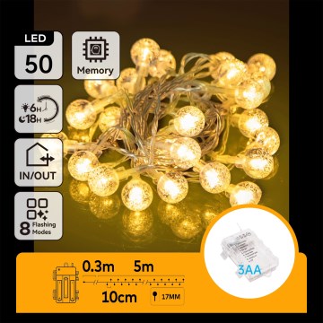 Aigostar - LED-lichtsnoer voor buiten 50xLED/3xAA/8 functies 5,3 m IP44 warm wit