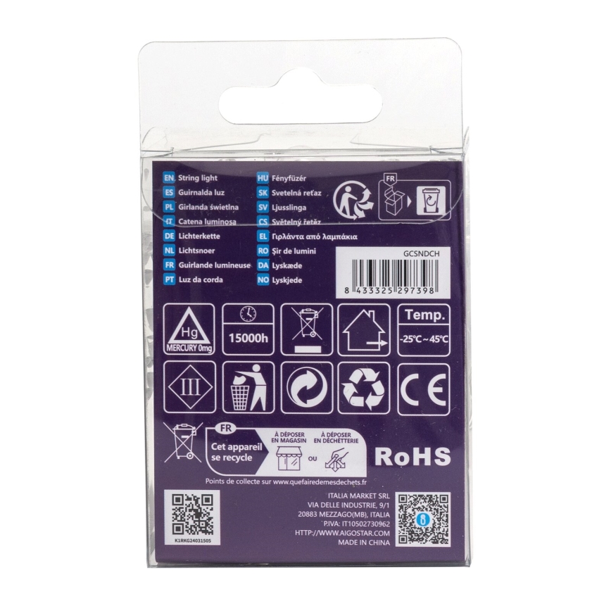 Aigostar - LED-lichtsnoer voor buiten 50xLED/8 functies 3xAA 5,3m IP44 warm wit