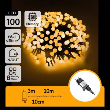 Aigostar - LED lichtsnoer voor buitendecoratie 100xLED/8 functies 10 m IP44 warm wit