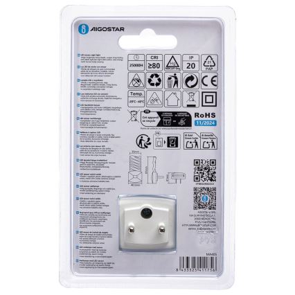 Aigostar - LED Nachtlampje met schemersensor LED/0,2W/230V 6500K