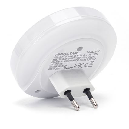 Aigostar - LED-nachtlampje met schemersensor voor in het stopcontact met USB LED/0,4W/230V