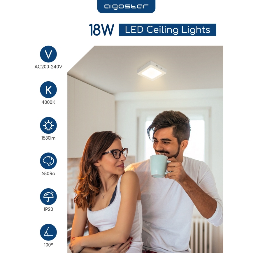Aigostar - LED opbouwarmatuur voor plafond LED/18W/230V 4000K 22,6x22,6 cm wit