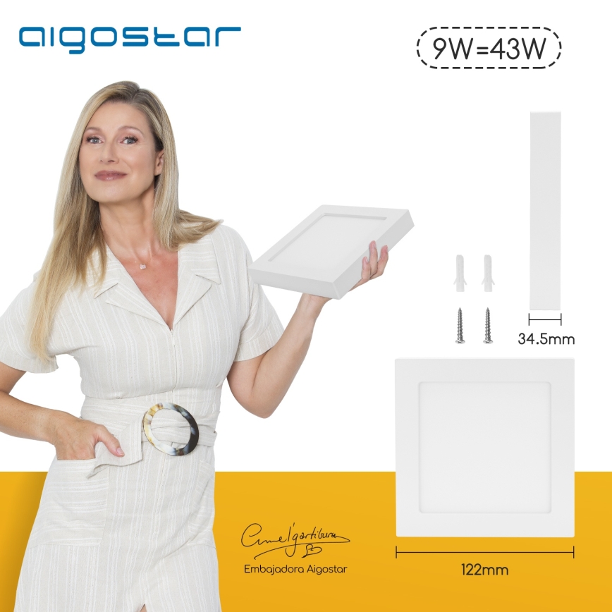 Aigostar - LED opbouwplafondlamp LED/9W/230V 6000K 12,2x12,2 cm wit
