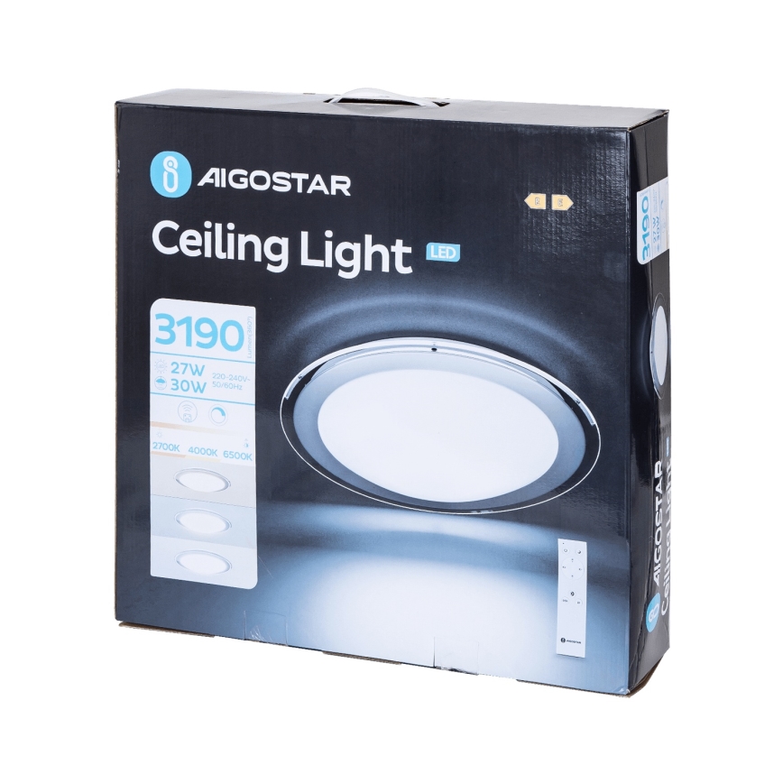Aigostar - Dimbare plafondlamp LED/30W/230V 2700-6500K Ø 42,9 cm chroom + afstandsbediening