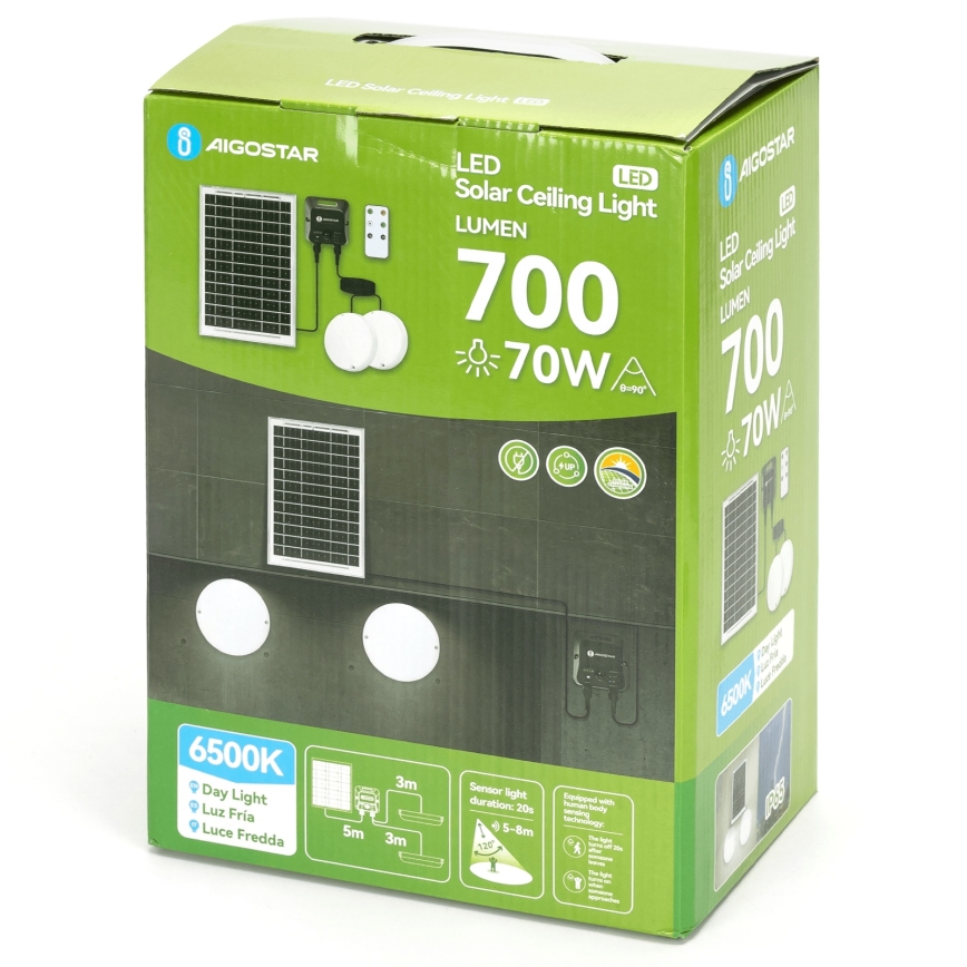 Aigostar - LED-zonneplafondlamp met sensor 2xLED/35W/3,7V 6000 mAh IP65 + afstandsbediening