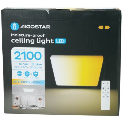 Aigostar - LED-dimbare plafondlamp voor badkamer LED/18W/230V 3000K-6500K IP54 + afstandsbediening