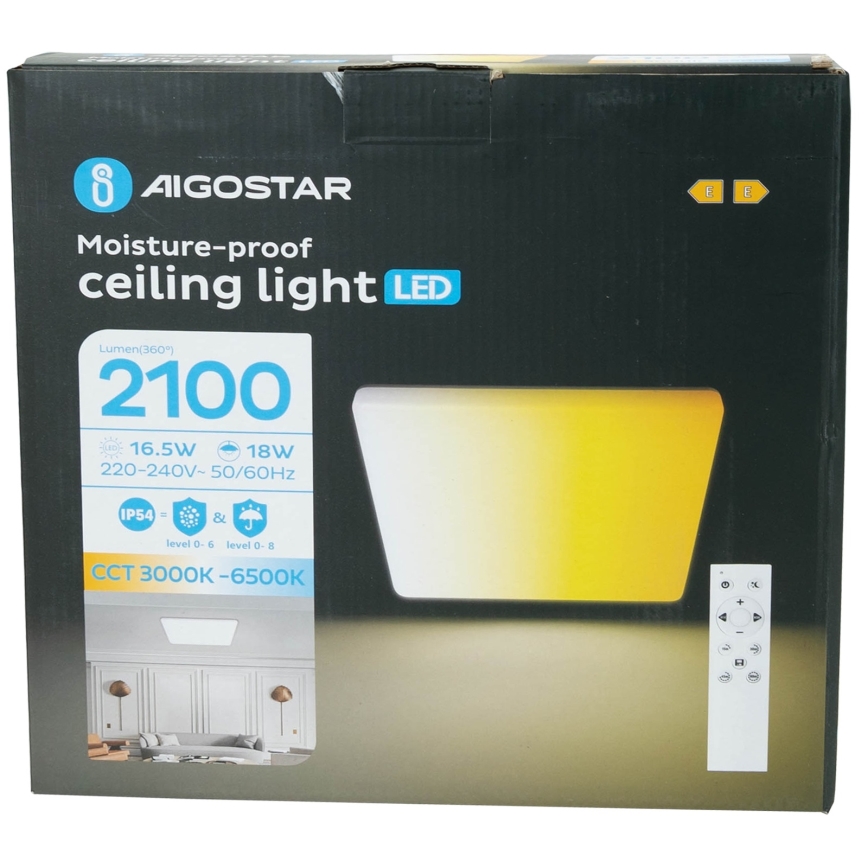 Aigostar - LED-dimbare plafondlamp voor badkamer LED/18W/230V 3000K-6500K IP54 + afstandsbediening