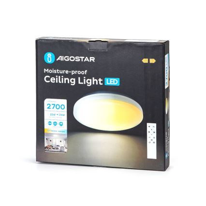 Aigostar - Dimbare LED-plafondlamp voor badkamer LED/24W/230V 3000K-6500K IP54 Ø 33 cm + afstandsbediening