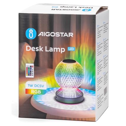 Aigostar - LED RGB Dimbare oplaadbare tafellamp LED/1W/5V 1800mAh 13,5 cm + afstandsbediening