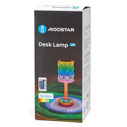 Aigostar - LED RGB Dimbare oplaadbare tafellamp LED/1W/5V 1800mAh 26 cm + afstandsbediening