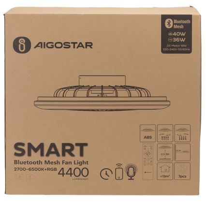 Aigostar - LED RGB Dimbare plafondlamp met ventilator MESH LED/40W/230V 2700-6500K wit + afstandsbediening