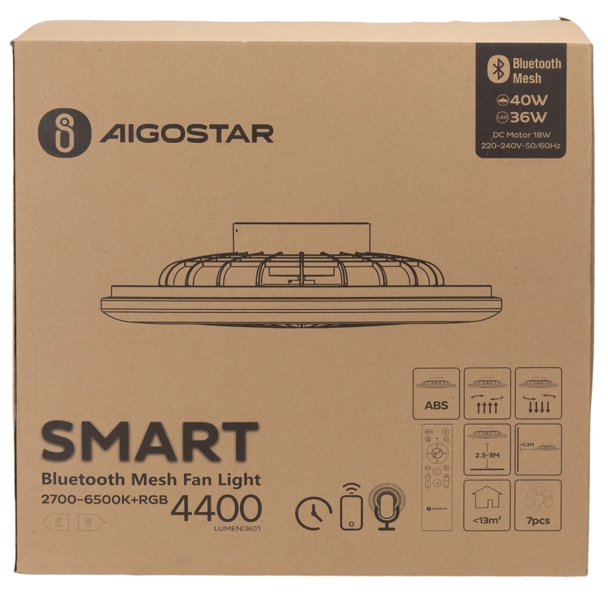 Aigostar - LED RGB Dimbare plafondlamp met ventilator MESH LED/40W/230V 2700-6500K wit + afstandsbediening