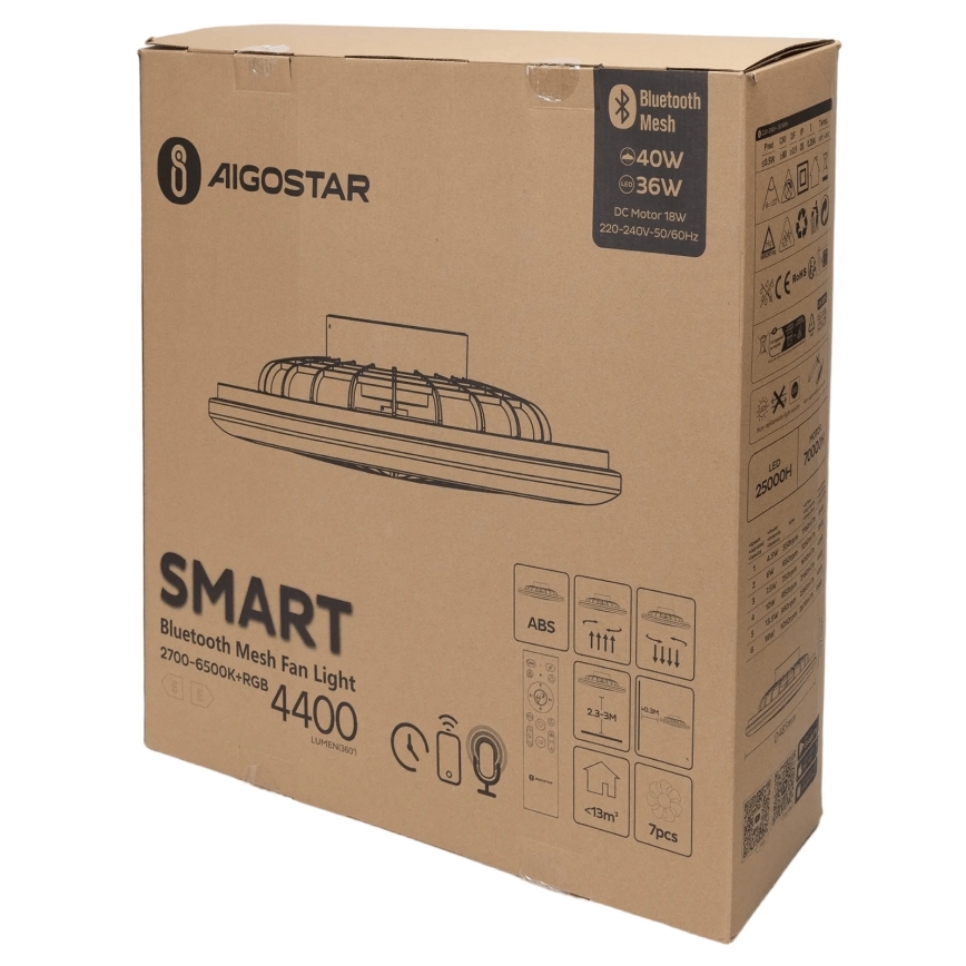 Aigostar - LED RGB Dimbare plafondlamp met ventilator MESH LED/40W/230V 2700-6500K wit + afstandsbediening