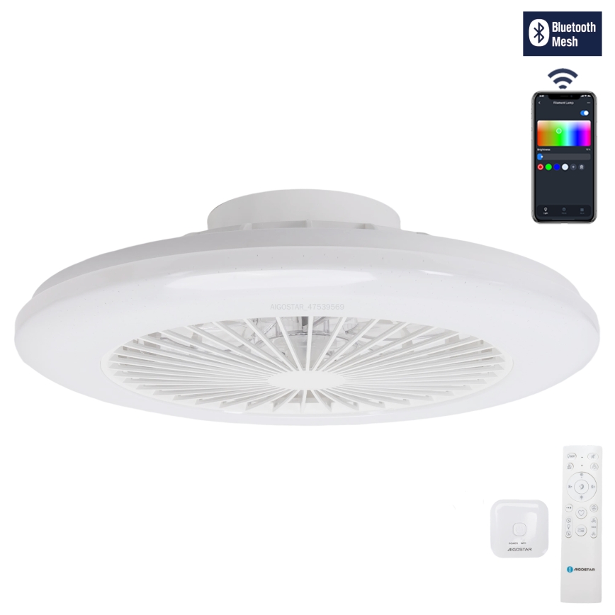 Aigostar - LED RGBW Dimbare plafondlamp met ventilator LED/40W/230V 2700-6500K diameter 48,5 cm wit + afstandsbediening