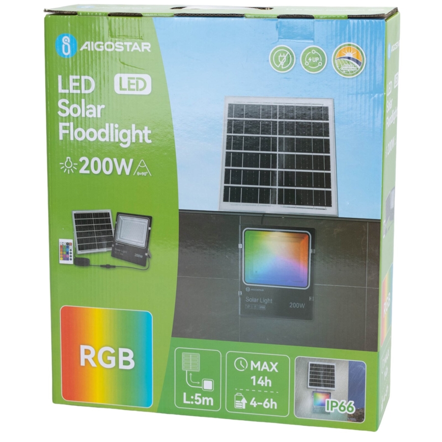 Aigostar - LED RGB Dimbare zonne-schijnwerper LED/200W/3,2V IP66 + afstandsbediening
