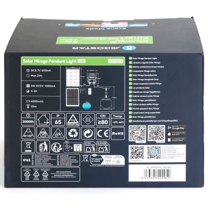Aigostar - LED RGB Dimbare zonnekroonluchter MESH LED/20W/3,7V 4000 mAh 2700K-6500K IP65 diameter 15 cm