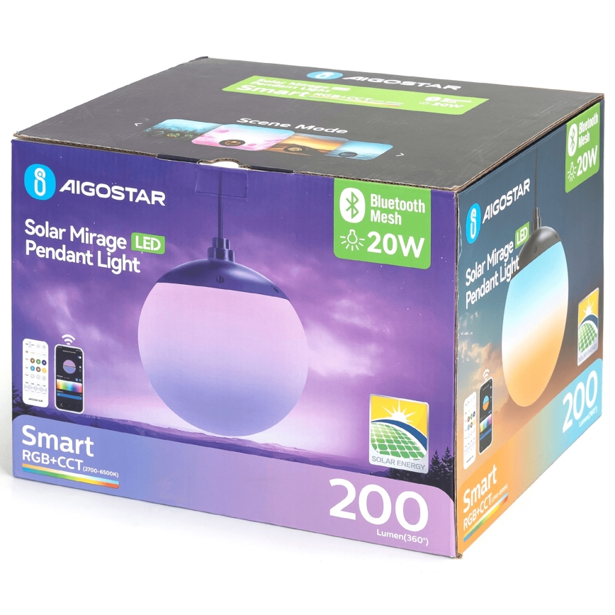 Aigostar - LED RGB Dimbare zonnekroonluchter MESH LED/20W/3,7V 4000 mAh 2700K-6500K IP65 diameter 20 cm