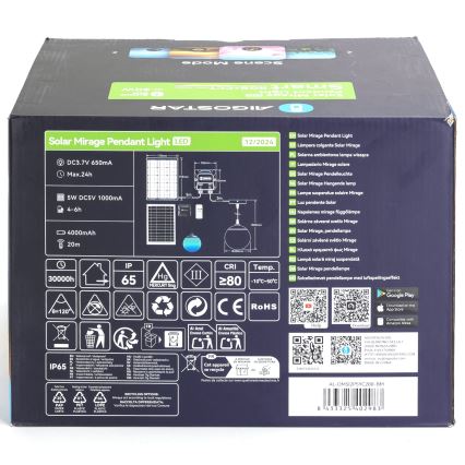 Aigostar - LED RGB Dimbare zonnekroonluchter MESH LED/20W/3,7V 4000 mAh 2700K-6500K IP65 diameter 20 cm