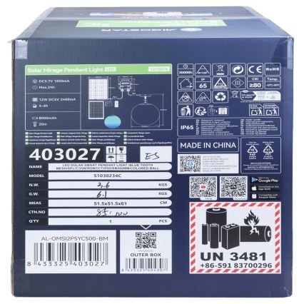 Aigostar - LED RGB Dimbare zonnekroonluchter MESH LED/35W/3,7V 8000 mAh 2700K-6500K IP65 diameter 50 cm