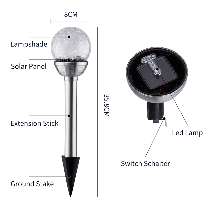 Aigostar - LED RGB Solarverlichting LED/0,08W/2V IP44 200 mAh