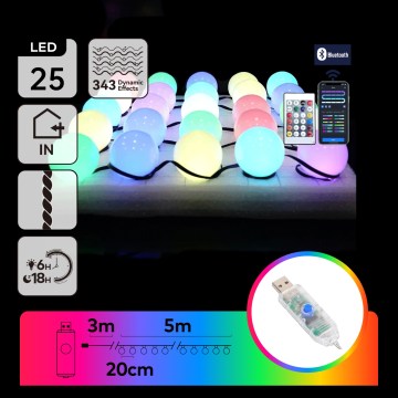 Aigostar - LED RGBIC decoratieve lichtsnoer 25xLED/5W/USB 5 m meerkleurig