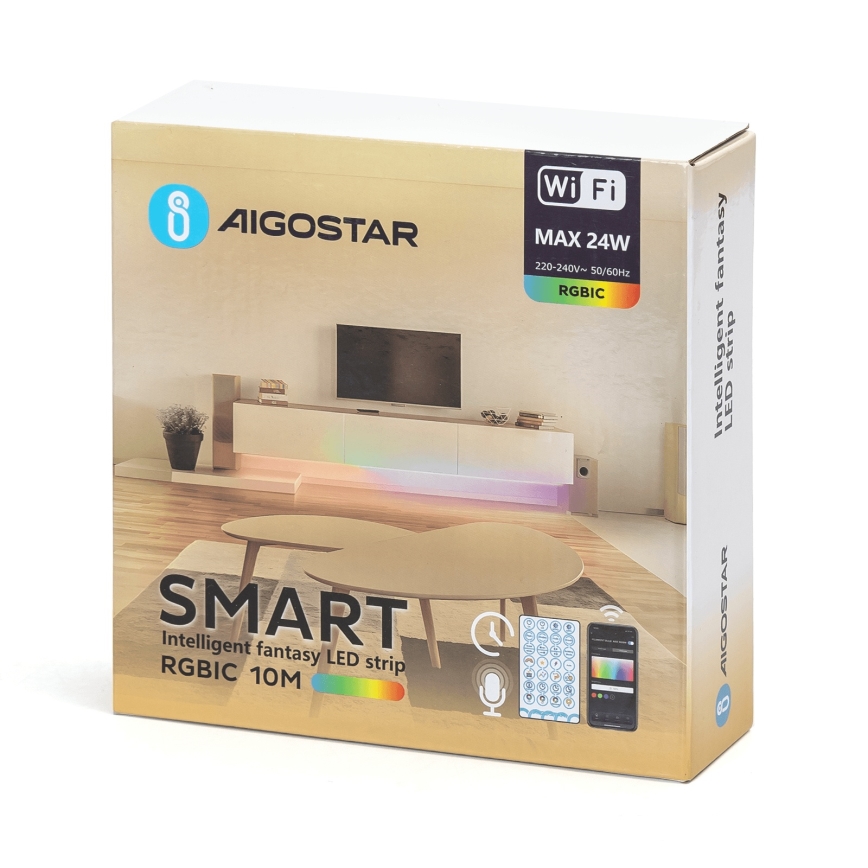 Aigostar - RGBIC LED-strip 10 m, dimbaar, 24W/24V, met Wi‑Fi en afstandsbediening