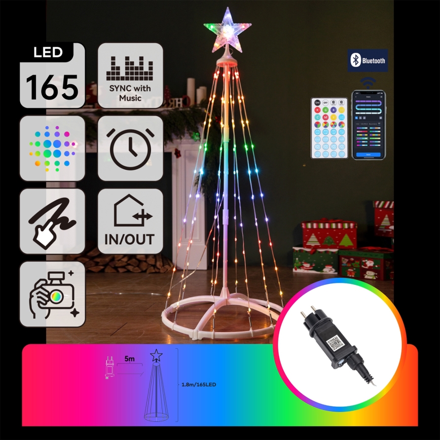 Aigostar - LED RGBICW buiten kerstdecoratie 165xLED/230V 1,8m IP44 + afstandsbediening