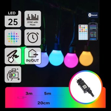 Aigostar - LED RGBICW Slimme buiten MESH-lichtsnoer 25x LED 5 m IP44 + afstandsbediening