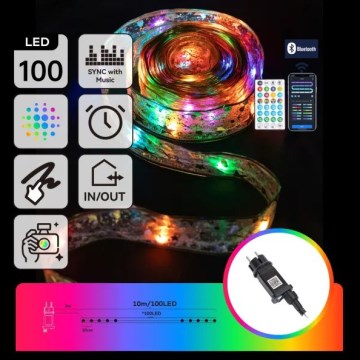 Aigostar - LED RGBICW slimme buitenlichtsnoer MESH, 100×LED, 10 m, IP44 + afstandsbediening