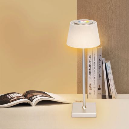 Aigostar - LED RGBW Buiten dimbare oplaadbare tafellamp LED/4W/5V 3600mAh wit/mat chroom IP54