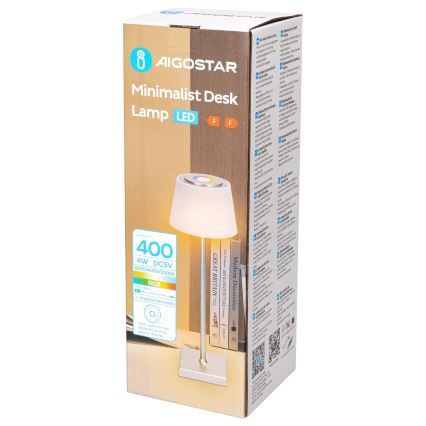 Aigostar - LED RGBW Buiten dimbare oplaadbare tafellamp LED/4W/5V 3600mAh wit/mat chroom IP54