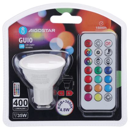 Aigostar - Dimbare LED RGBW-lamp GU10/4,8W/230V 3000K + afstandsbediening