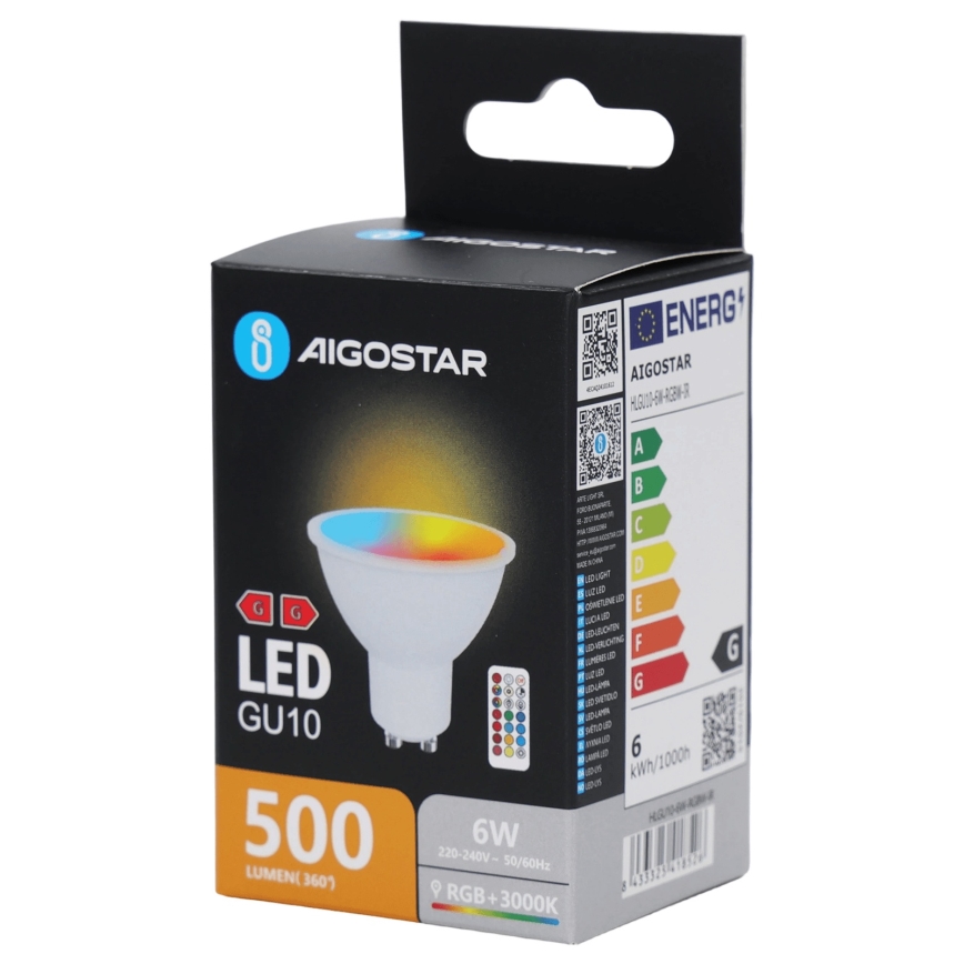 Aigostar - Dimbare LED RGBW GU10-lamp 6W/230V 3000K + afstandsbediening
