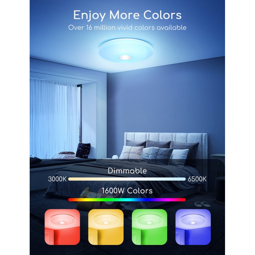 Aigostar - LED RGBW Dimbare plafondlamp 18W/230V diameter 34 cm Wi-Fi