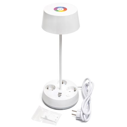 Aigostar - LED RGBW dimbare bureaulamp met stopcontacten en USB LED/4,6W/230V 3000/4000/6500K wit