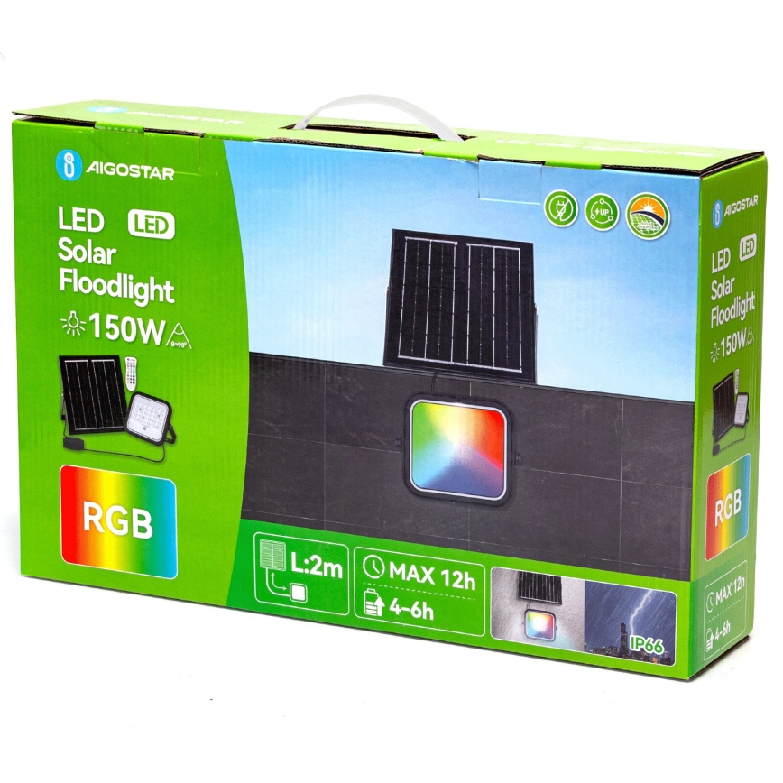 Aigostar - LED RGBW Dimbare zonne-schijnwerper LED/150W/3,4V IP66 12000 mAh + afstandsbediening