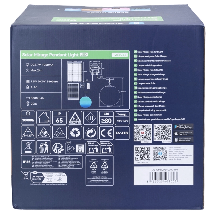 Aigostar - LED RGBW Dimbare zonnekroonluchter MESH LED/5W/3,7V 8000 mAh 2700K-6500K IP65 diameter 30 cm