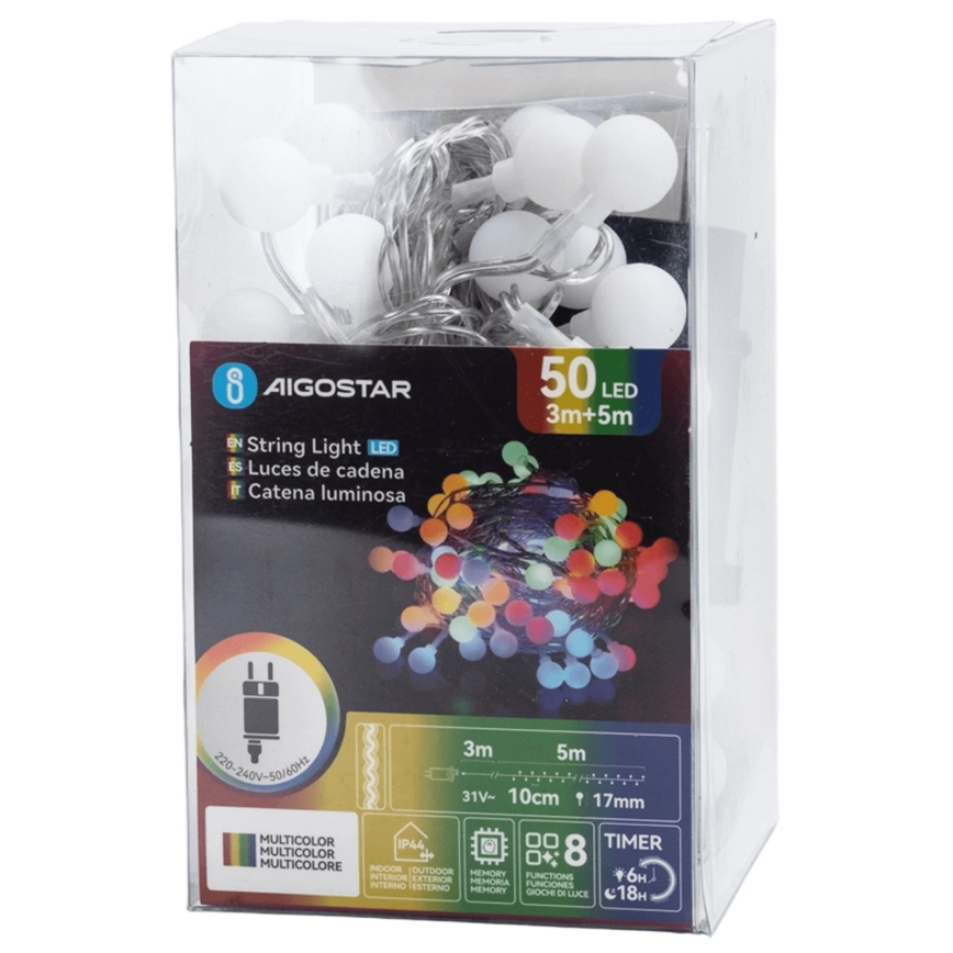 Aigostar - LED Buitendecoratieve slinger 50xLED/8 functies 5 m IP44 meerkleurig