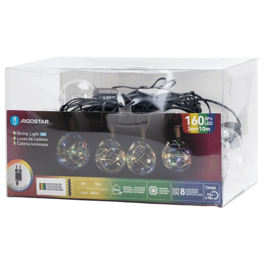 Aigostar - LED decoratieve lichtsnoer voor buiten 160xLED 10m IP44 meerkleurig