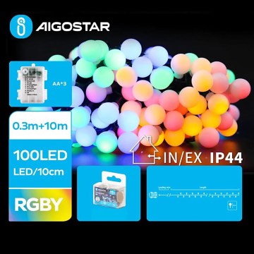 Aigostar - LED RGBY Buiten Kerst lichtsnoer 100xLED/3xAA/8 Functies 10,3 m IP44