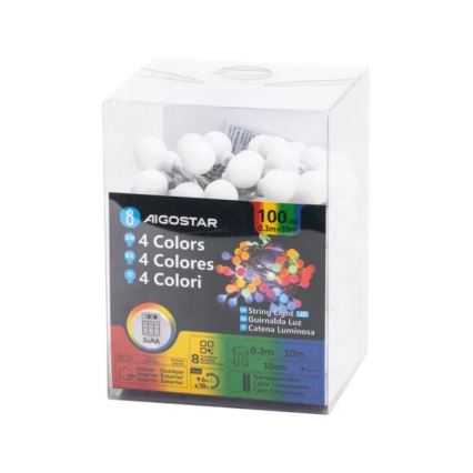 Aigostar - LED RGBY Buiten Kerst lichtsnoer 100xLED/3xAA/8 Functies 10,3 m IP44