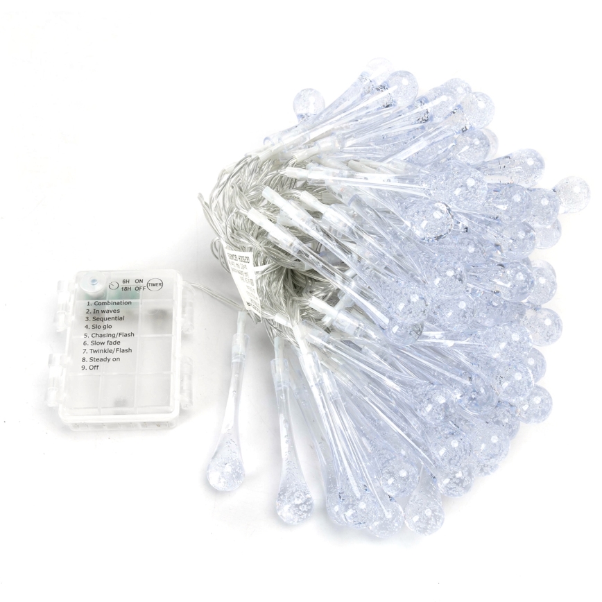 Aigostar - LED buitenkerstsnoer 100xLED, 8 functies, 3xAA, 10 m, IP44, meerkleurige druppelvormige lampjes